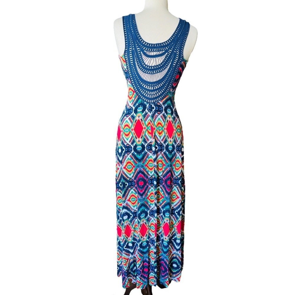 FP3 Ella Moss Anthropologie Maxi Dress Aztec Print Crochet Back Size XS Women's - Picture 2 of 9